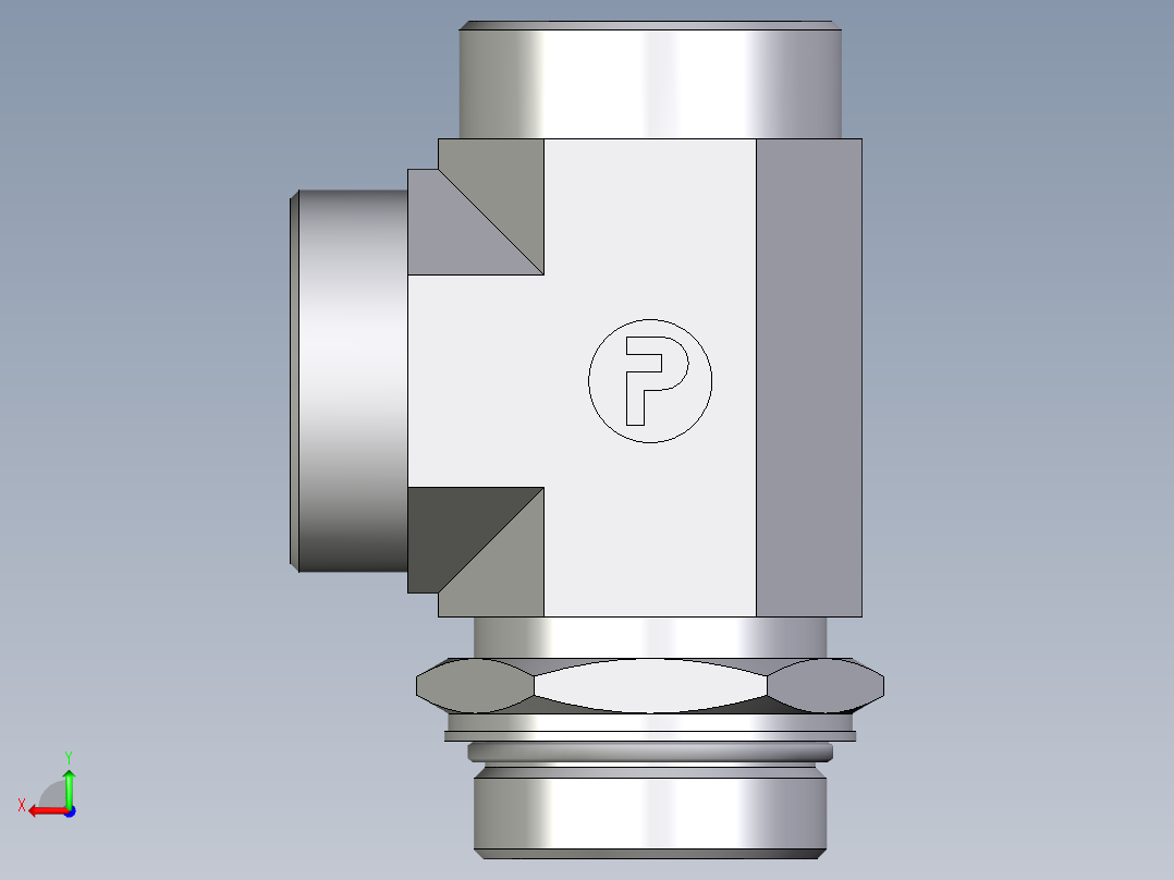 卡套式工业通用硬管接头EO_Adjustable_locknut_run_tee_LEE42LMOROMDCF后视图
