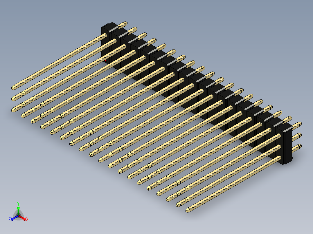 彩色公头100mil（2.54mm）系列-DS1021_black_3x19p_100mil_Type43_rev1.0正等轴测图