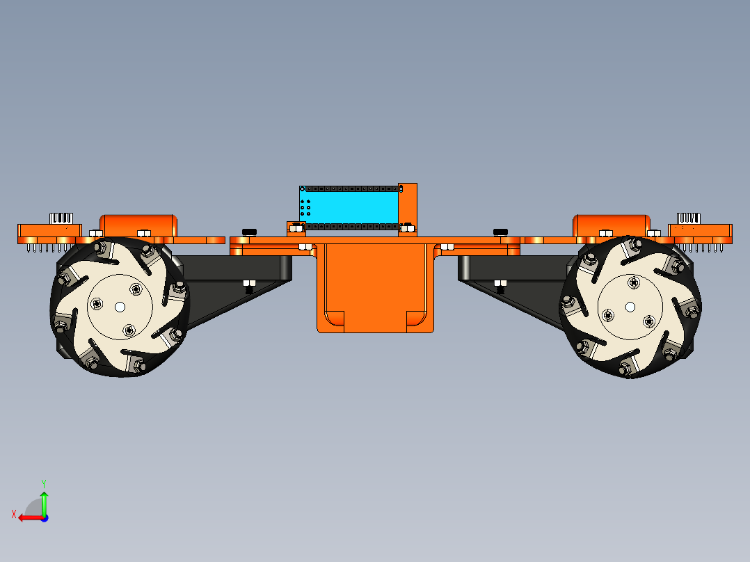 小型无人小车带麦克纳姆轮后视图