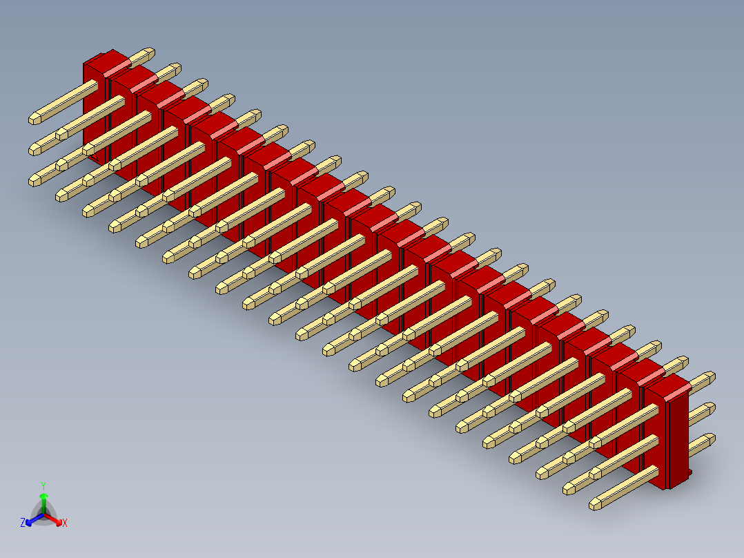 彩色公头100mil（2.54mm）系列-DS1021_red_3x22p_100mil_Type1_rev1.0正等轴测图
