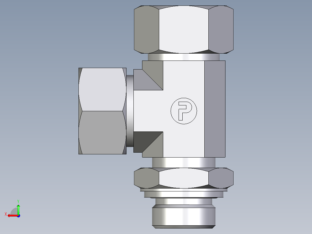 卡套式工业通用硬管接头EO_Adjustable_locknut_run_tee_LEE22ZLRCF后视图