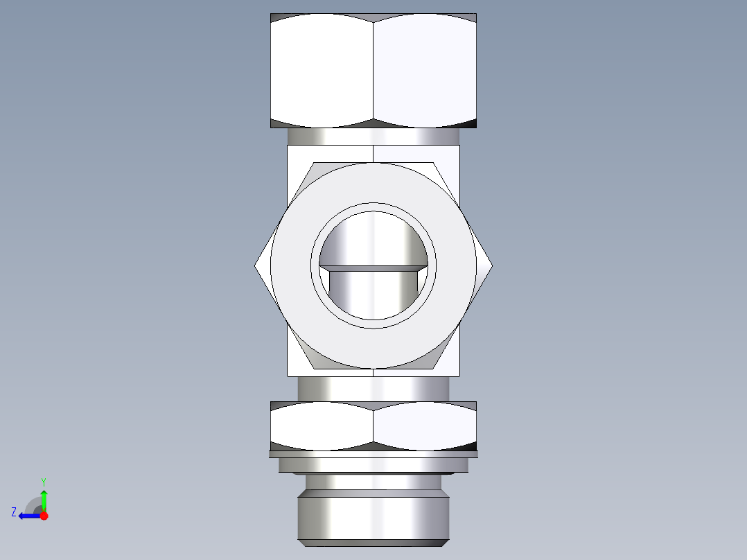 卡套式工业通用硬管接头EO_Adjustable_locknut_run_tee_LEE22ZLRCF右视图