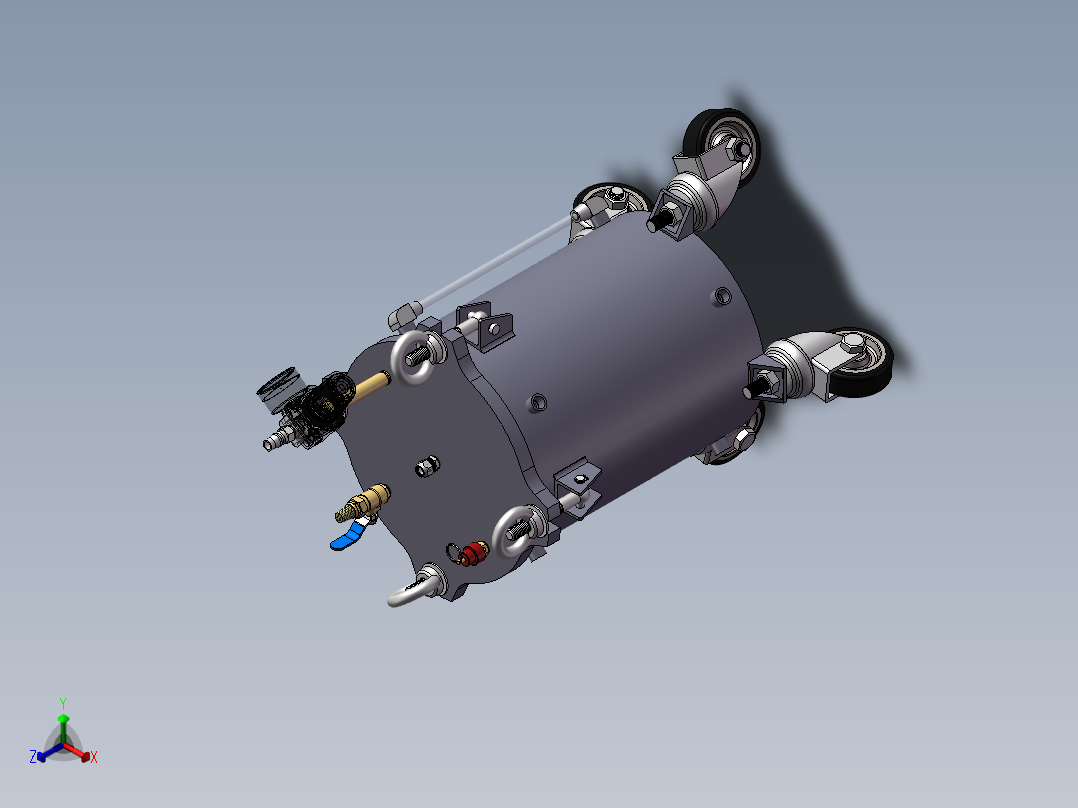 10L不锈钢桶带脚轮sw20可编辑正等轴测图