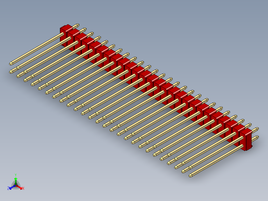 彩色公头100mil（2.54mm）系列-DS1021_red_2x26p_100mil_Type19_rev1.0正等轴测图
