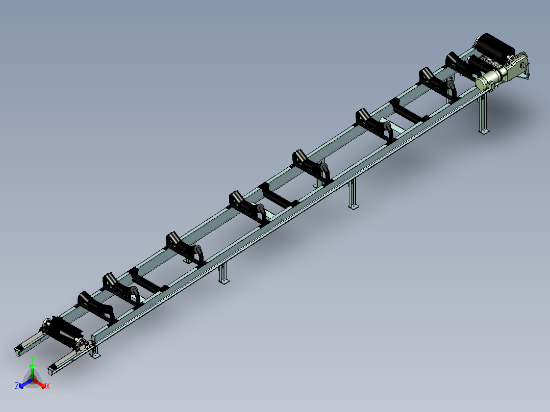 小角度倾斜皮带输送机结构3D图纸 INVENTOR设计 附STP正等轴测图