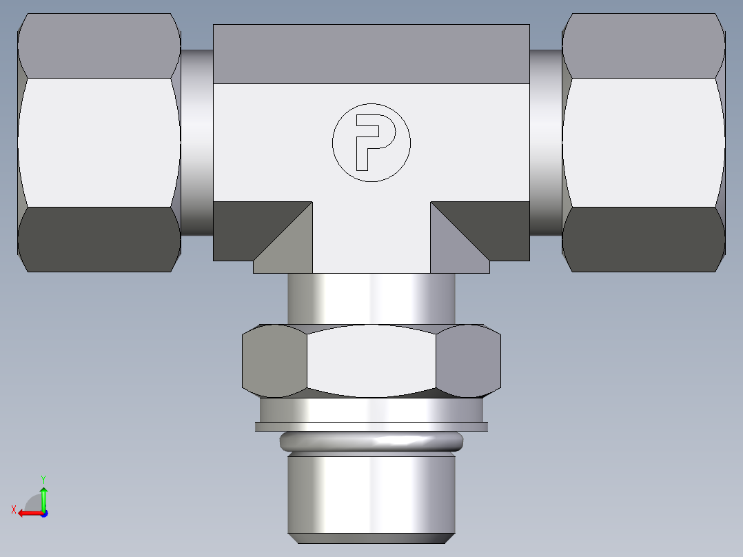 卡套式工业通用硬管接头EO_Adjustable_locknut_branch_tee_TEE12SMORCF后视图
