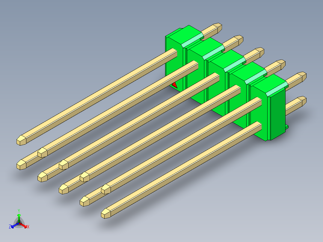 彩色公头100mil（2.54mm）系列-DS1021_green_2x05p_100mil_Type19_rev1.0正等轴测图