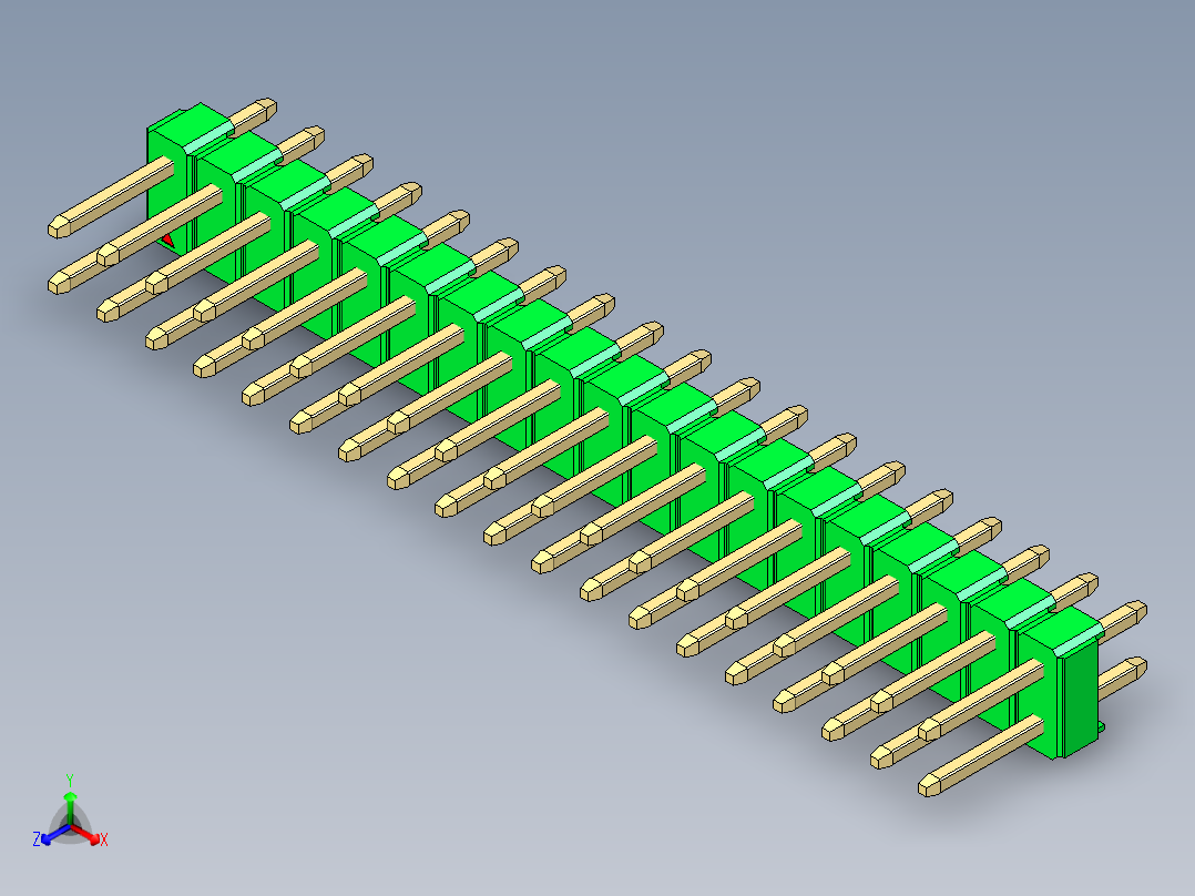 彩色公头100mil（2.54mm）系列-DS1021_green_2x19p_100mil_Type1_rev1.0正等轴测图