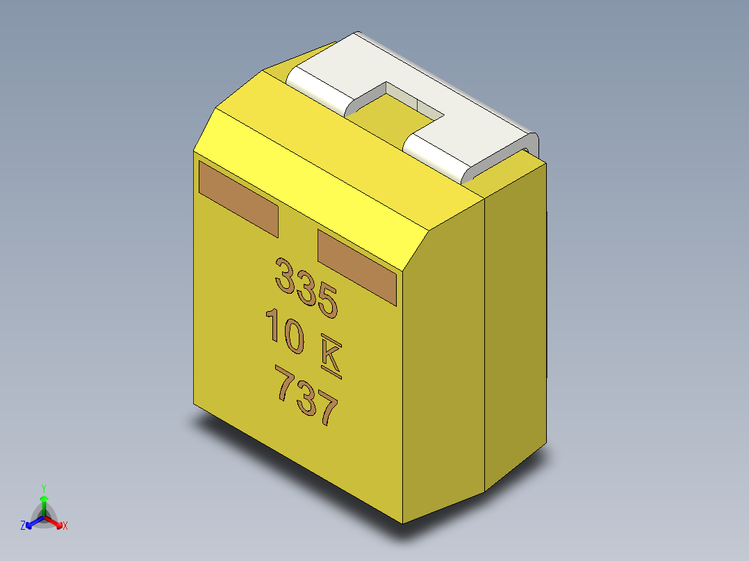 钽表面贴装电容，尺寸B（EIA 3528-21）长3.5 x宽2.8 x高1.9毫米正等轴测图