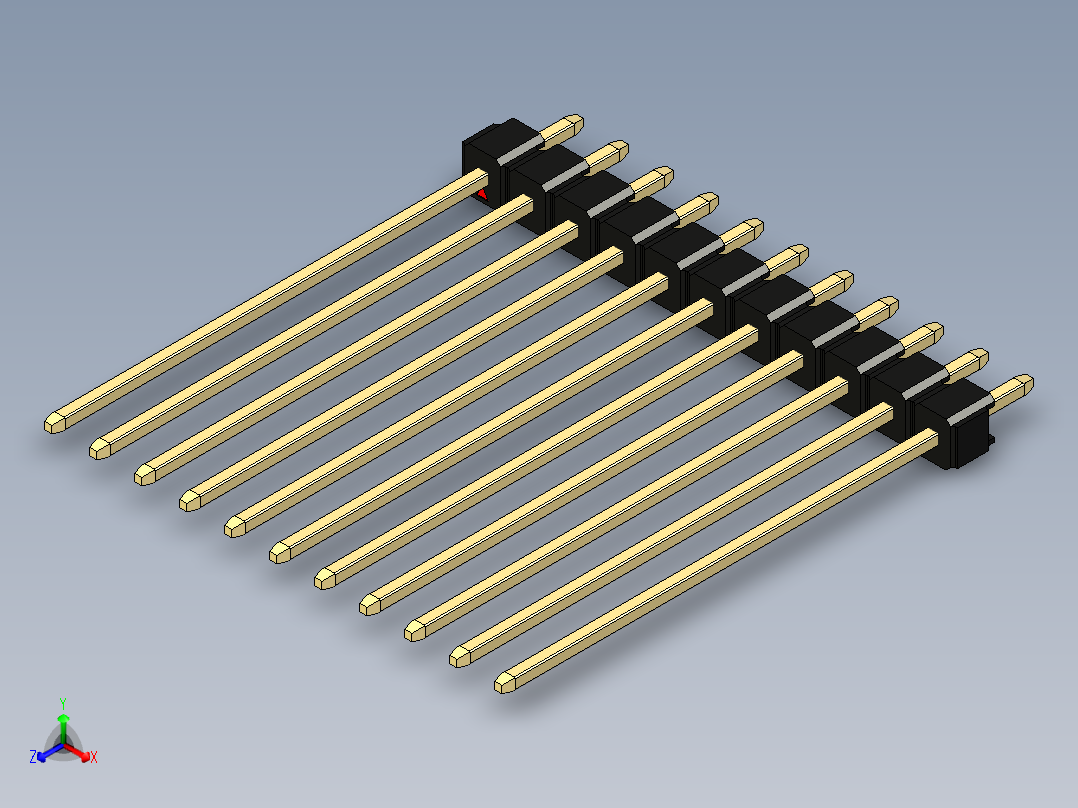 彩色公头100mil（2.54mm）系列-DS1021_black_1x11p_100mil_Type43_rev1.0正等轴测图
