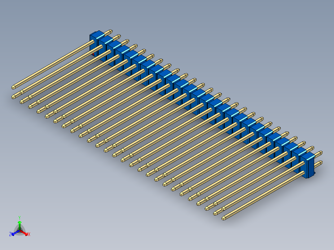 彩色公头100mil（2.54mm）系列-DS1021_blue_2x26p_100mil_Type43_rev1.0正等轴测图
