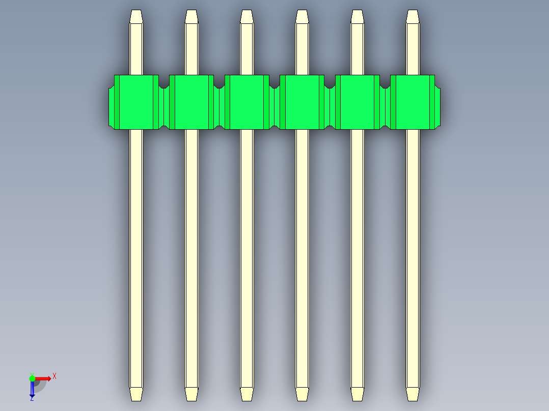 彩色公头100mil（2.54mm）系列-DS1021_green_3x06p_100mil_Type5_rev1.0俯视图