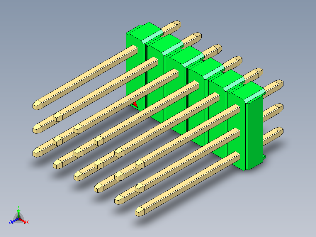 彩色公头100mil（2.54mm）系列-DS1021_green_3x06p_100mil_Type5_rev1.0正等轴测图