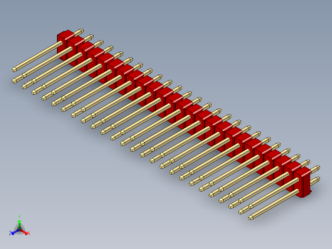 彩色公头100mil（2.54mm）系列-DS1021_red_2x25p_100mil_Type5_rev1.0正等轴测图
