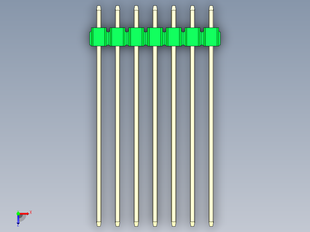 彩色公头100mil（2.54mm）系列-DS1021_green_1x07p_100mil_Type43_rev1.0俯视图