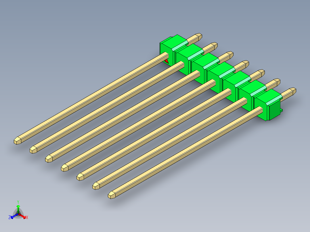 彩色公头100mil（2.54mm）系列-DS1021_green_1x07p_100mil_Type43_rev1.0正等轴测图
