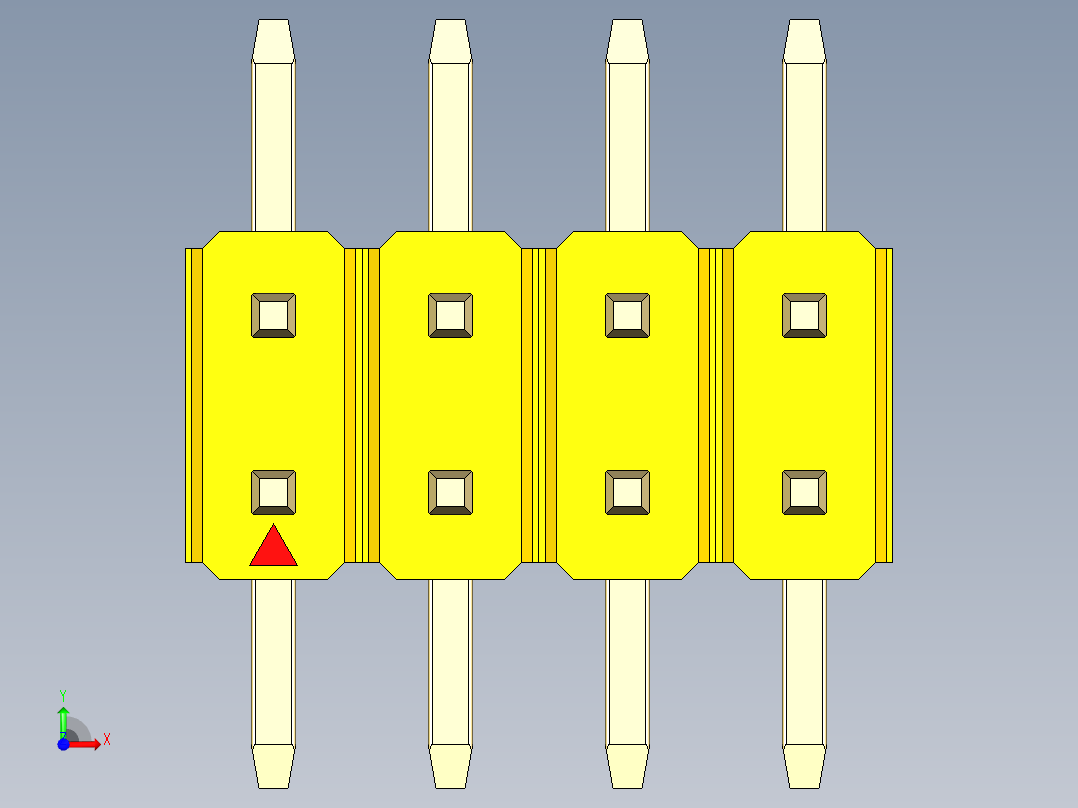 彩色公排针 100mil 2.54mm 系列-DS1022_yellow_08p_100mil_TypeSMT_rev1.0前视图