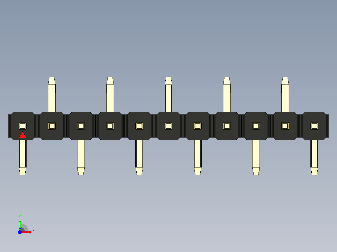 彩色公排针 100mil 2.54mm 系列-DS1022_black_11p_100mil_Type_SMT_R2_rev1.0前视图