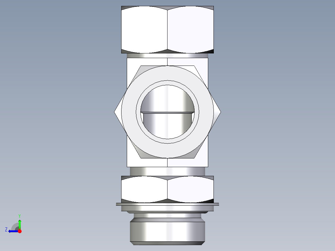卡套式工业通用硬管接头EO_Adjustable_locknut_run_tee_LEE28ZLRCF右视图