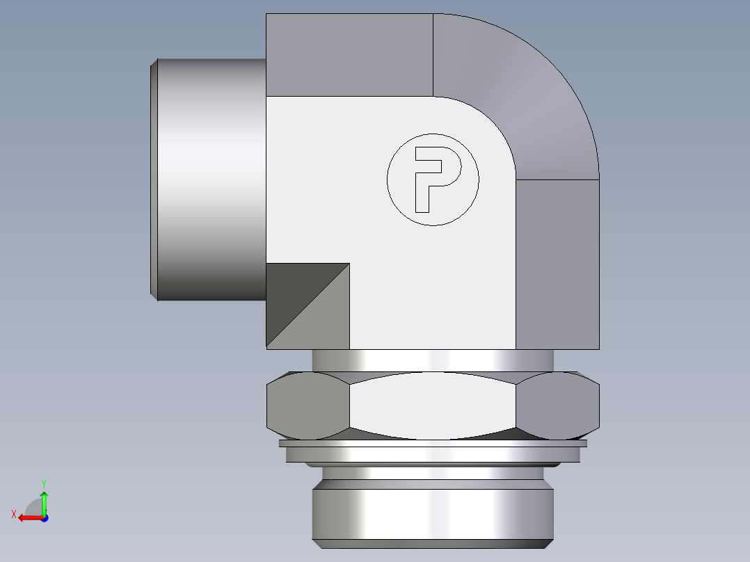 卡套式工业通用硬管接头EO_Adjustable_Locknut_elbow_WEE30SROMDCF后视图