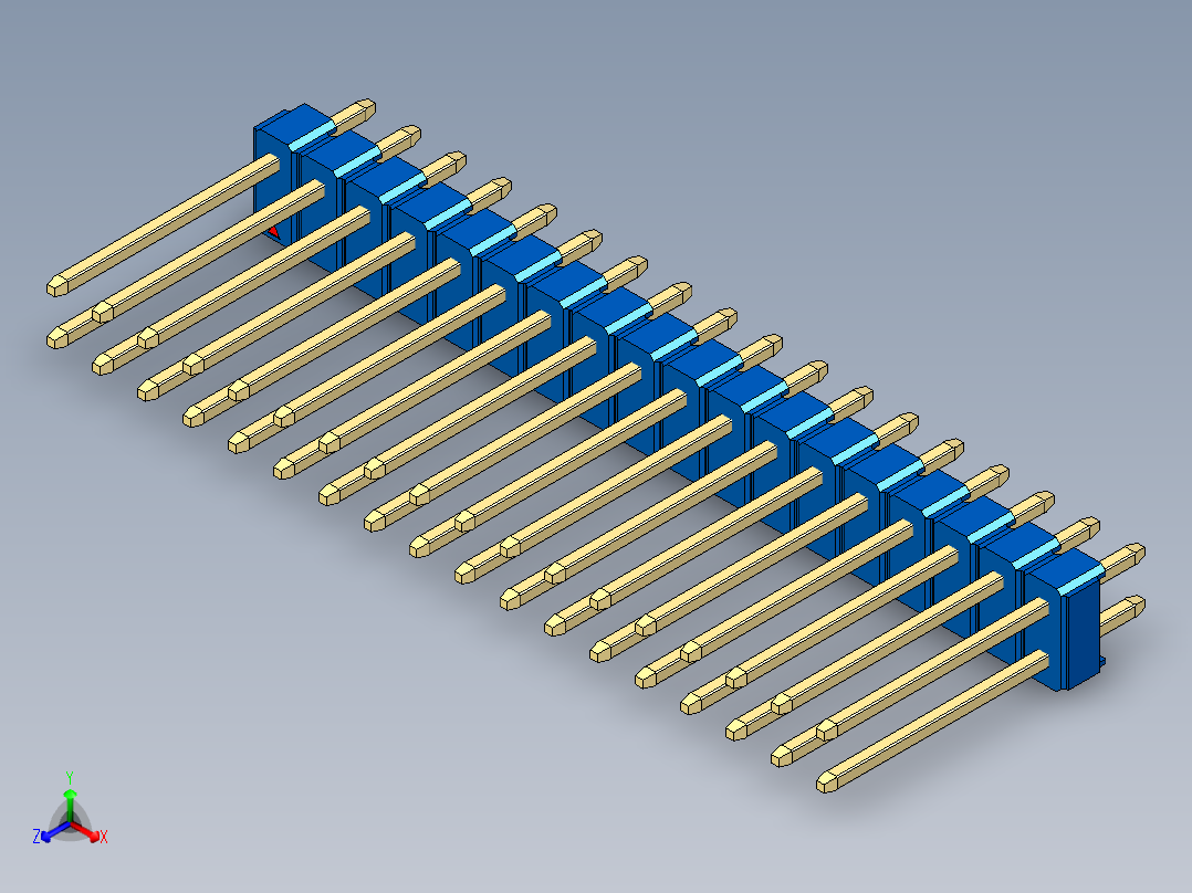彩色公头100mil（2.54mm）系列-DS1021_blue_2x18p_100mil_Type5_rev1.0正等轴测图