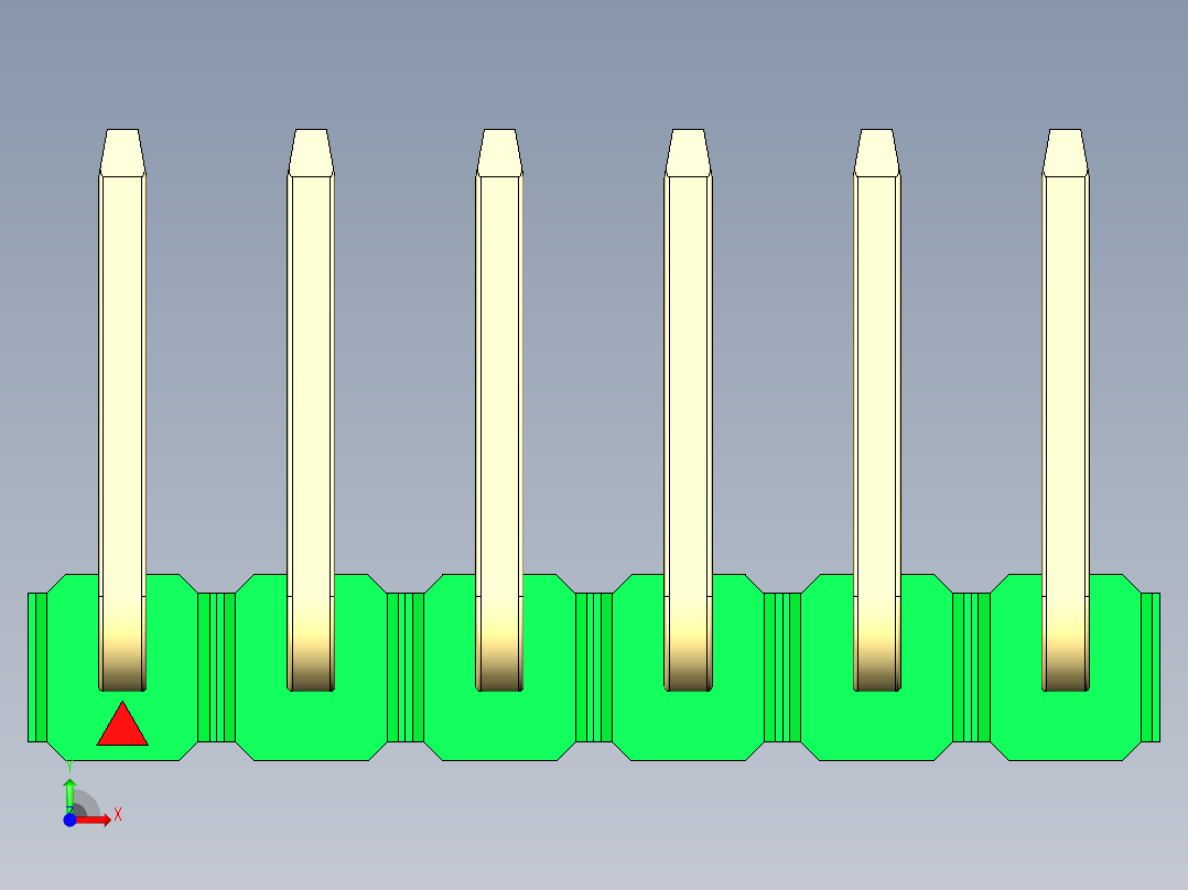 彩色公排针 100mil 2.54mm 系列-DS1022_green_06p_100mil_TypeU_rev1.0前视图