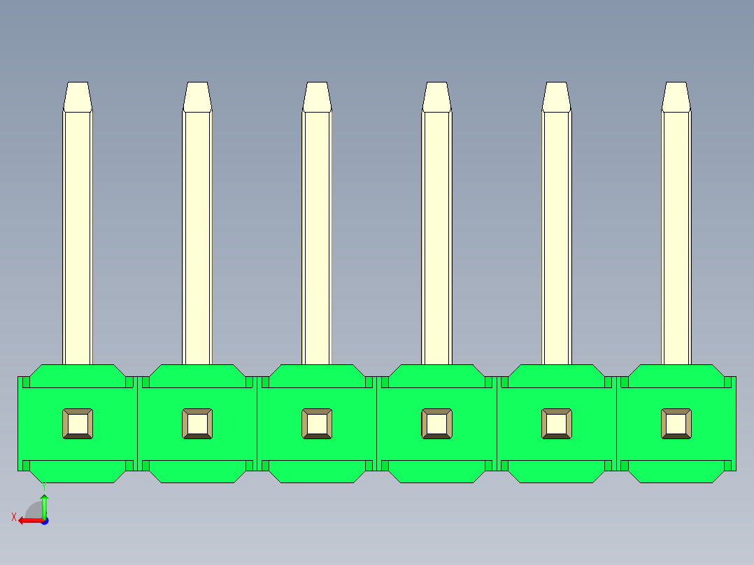 彩色公排针 100mil 2.54mm 系列-DS1022_green_06p_100mil_TypeU_rev1.0后视图