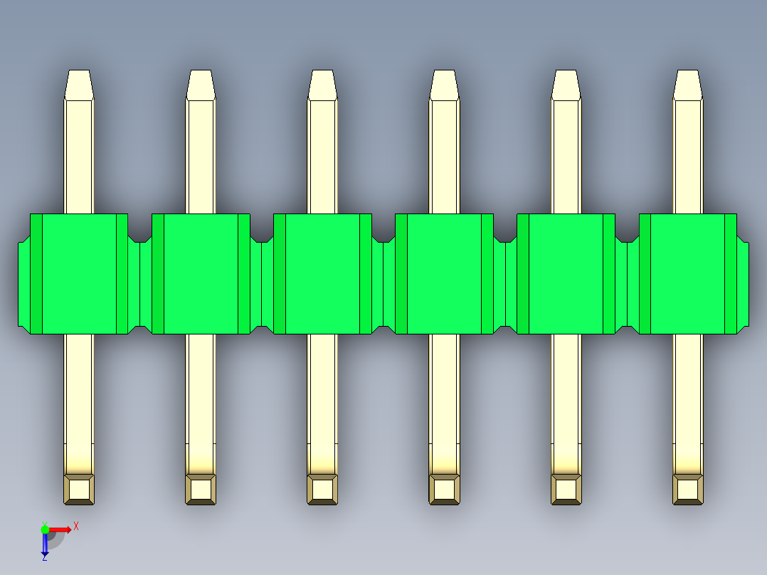彩色公排针 100mil 2.54mm 系列-DS1022_green_06p_100mil_TypeU_rev1.0俯视图