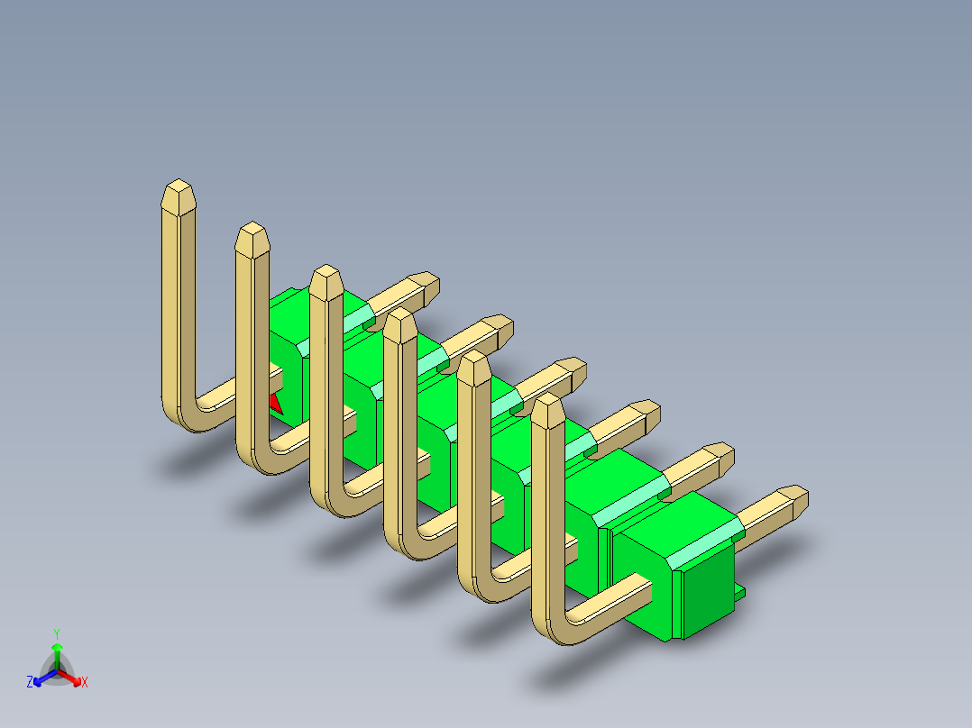 彩色公排针 100mil 2.54mm 系列-DS1022_green_06p_100mil_TypeU_rev1.0正等轴测图