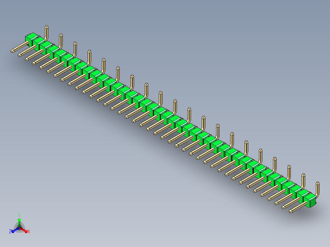 彩色公排针 100mil 2.54mm 系列-DS1022_green_40p_100mil_Type_SMT_R2_rev1.0正等轴测图