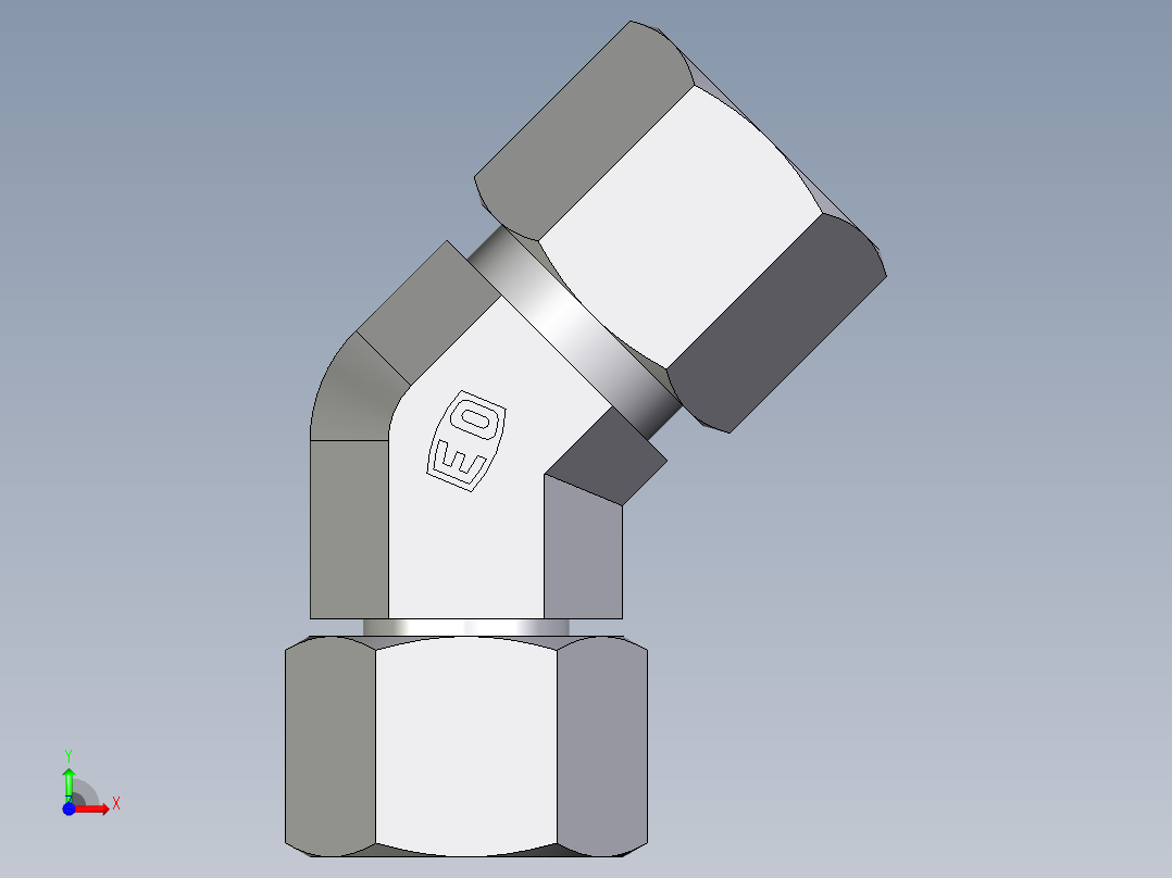 卡套式工业通用硬管接头EO_Swivel_nut_45_deg_elbow_EV10ZSCF前视图