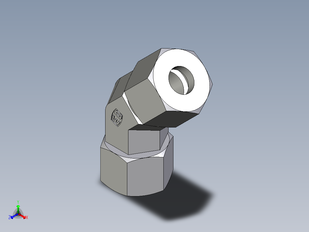 卡套式工业通用硬管接头EO_Swivel_nut_45_deg_elbow_EV10ZSCF正等轴测图