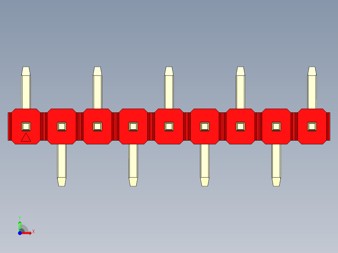 彩色公排针 100mil 2.54mm 系列-DS1022_red_09p_100mil_Type_SMT_R1_rev1.0前视图