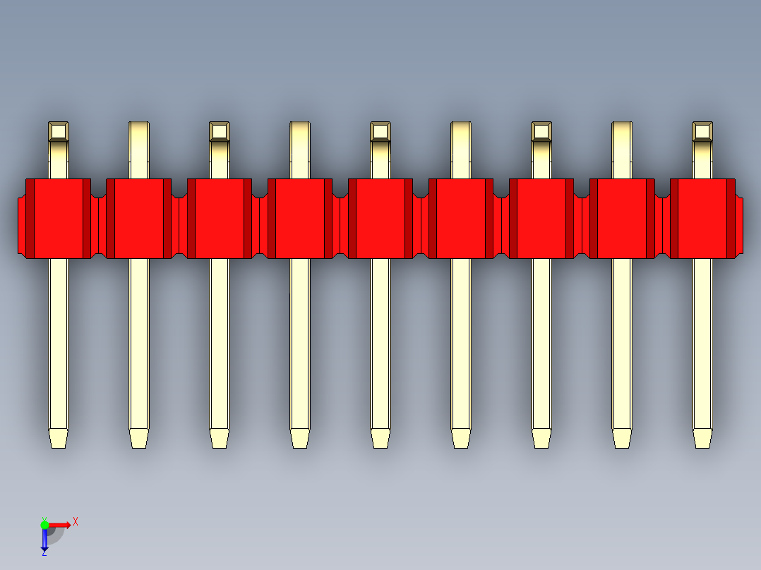 彩色公排针 100mil 2.54mm 系列-DS1022_red_09p_100mil_Type_SMT_R1_rev1.0俯视图