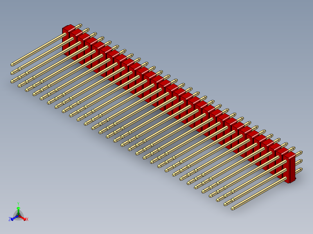 彩色公头100mil（2.54mm）系列-DS1021_red_3x31p_100mil_Type19_rev1.0正等轴测图