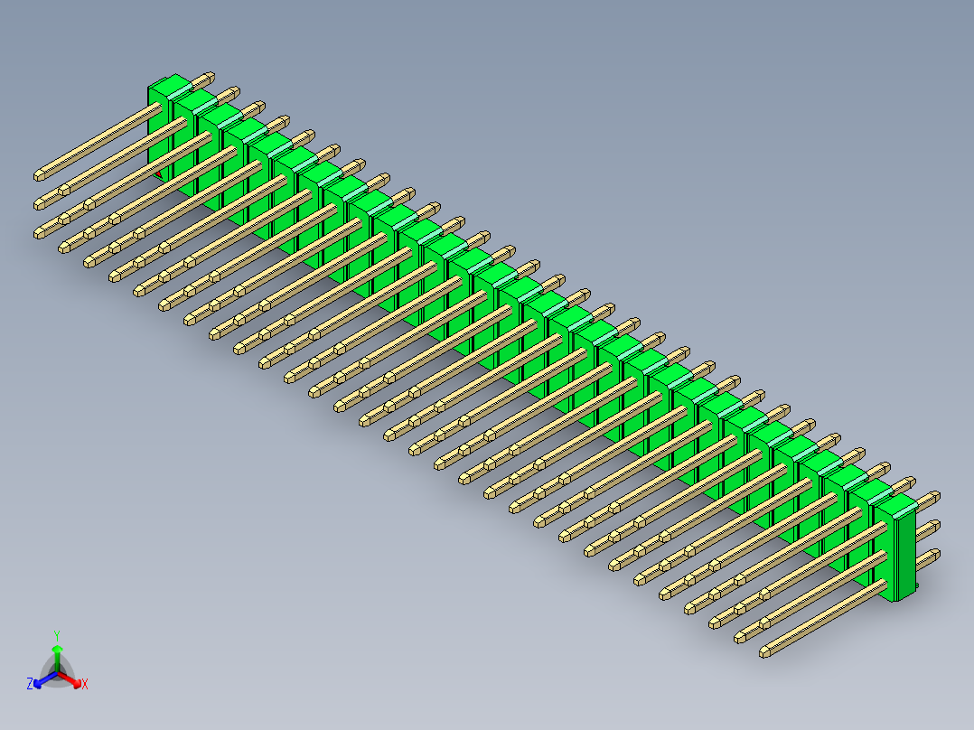彩色公头100mil（2.54mm）系列-DS1021_green_3x30p_100mil_Type5_rev1.0正等轴测图
