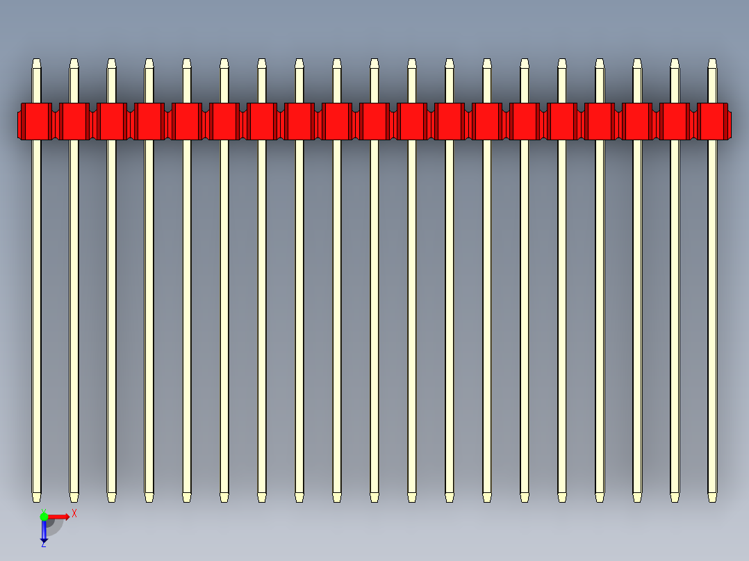 彩色公头100mil（2.54mm）系列-DS1021_red_3x19p_100mil_Type43_rev1.0俯视图