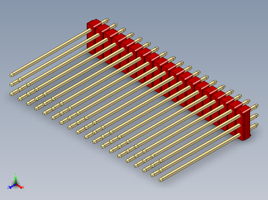 彩色公头100mil（2.54mm）系列-DS1021_red_3x19p_100mil_Type43_rev1.0正等轴测图