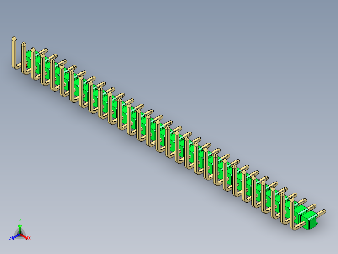 彩色公排针 100mil 2.54mm 系列-DS1022_green_30p_100mil_TypeU_rev1.0正等轴测图
