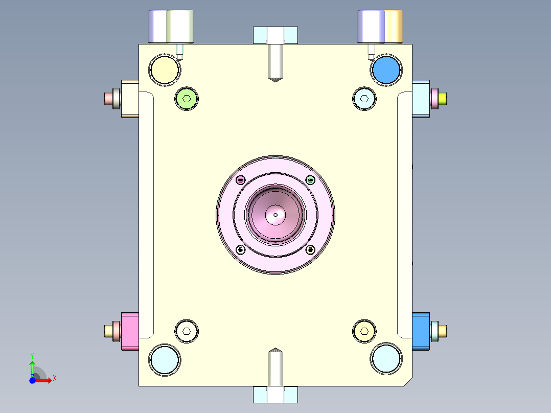 果盘底壳（斜顶走运水+二次顶出）前视图