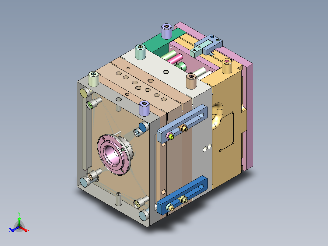 果盘底壳（斜顶走运水+二次顶出）正等轴测图