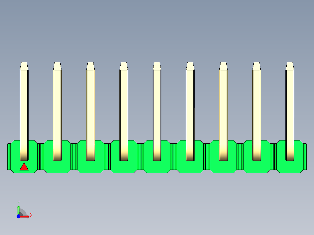 彩色公排针 100mil 2.54mm 系列-DS1022_green_09p_100mil_TypeU_rev1.0前视图