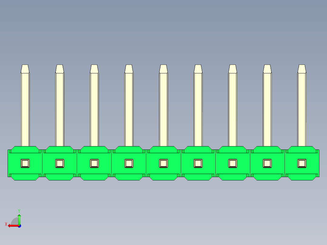 彩色公排针 100mil 2.54mm 系列-DS1022_green_09p_100mil_TypeU_rev1.0后视图