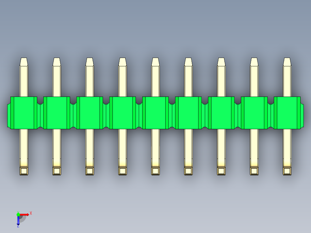 彩色公排针 100mil 2.54mm 系列-DS1022_green_09p_100mil_TypeU_rev1.0俯视图