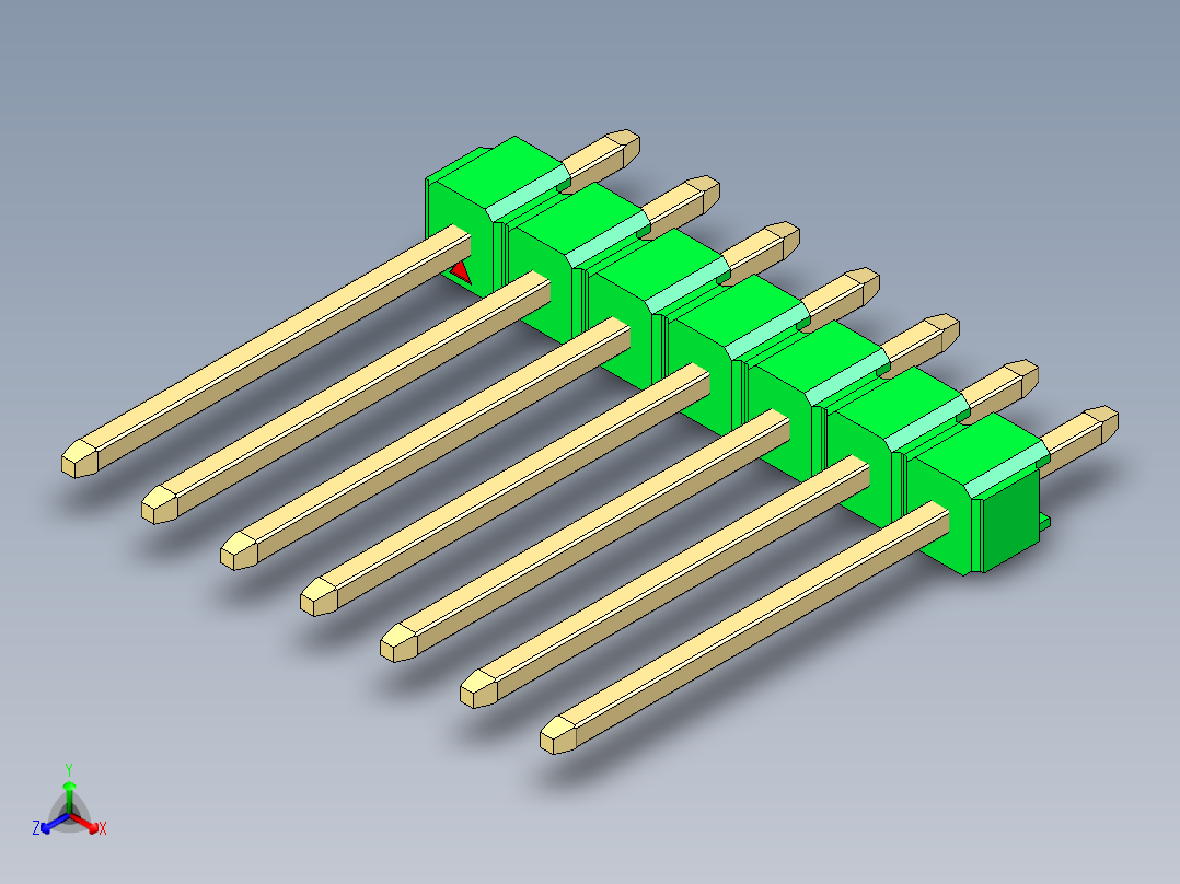 彩色公头100mil（2.54mm）系列-DS1021_green_1x07p_100mil_Type5_rev1.0正等轴测图