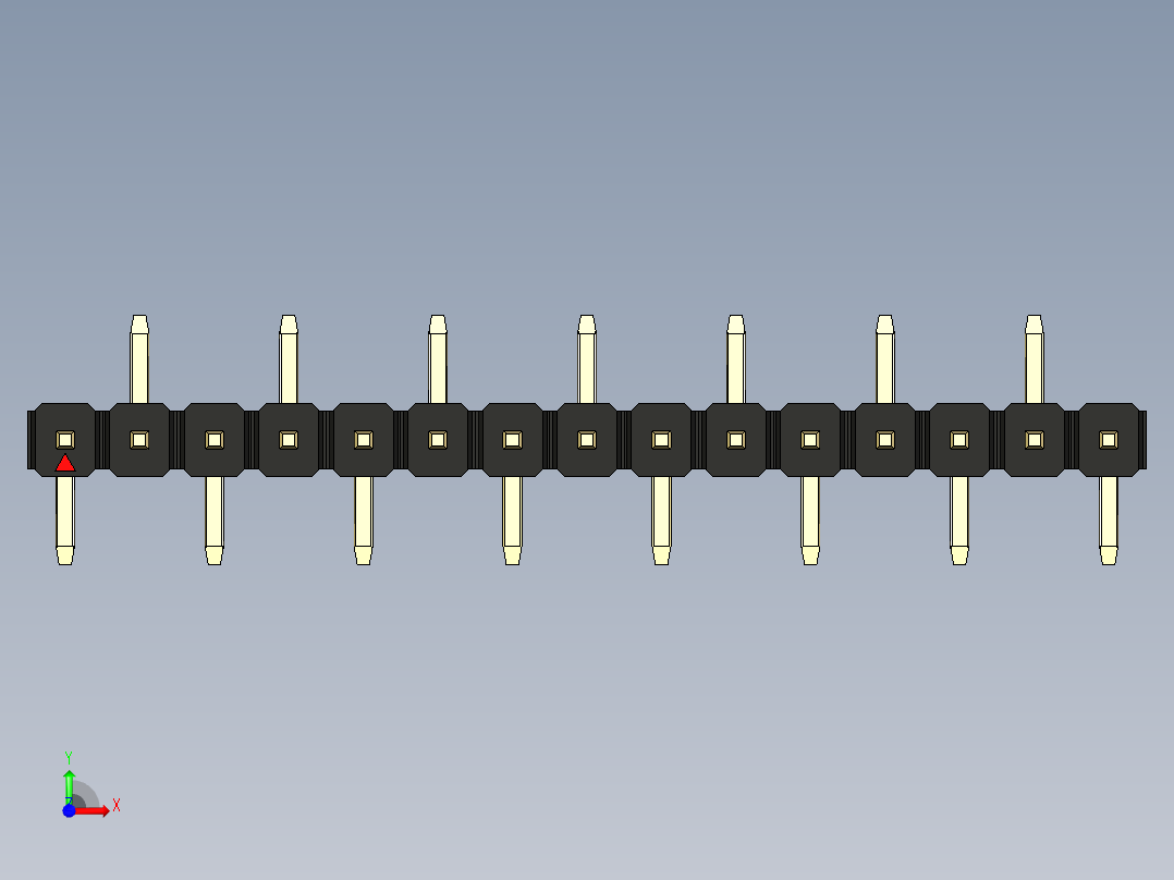 彩色公排针 100mil 2.54mm 系列-DS1022_black_15p_100mil_Type_SMT_R2_rev1.0前视图