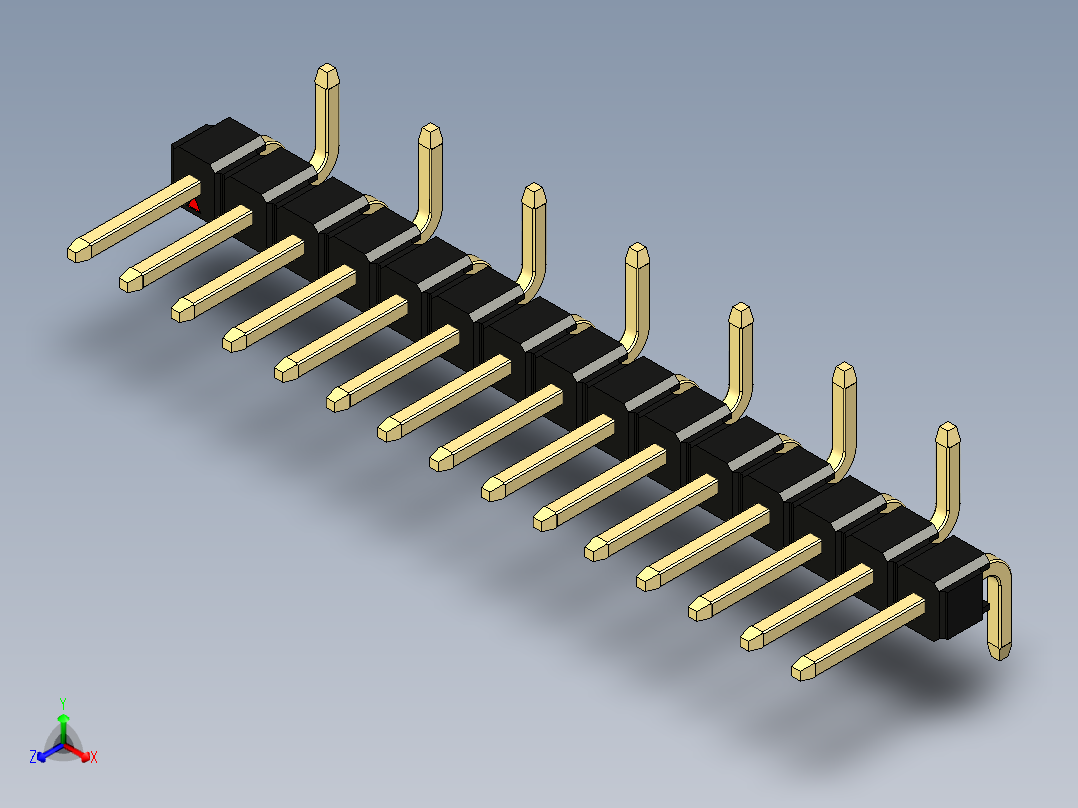 彩色公排针 100mil 2.54mm 系列-DS1022_black_15p_100mil_Type_SMT_R2_rev1.0正等轴测图