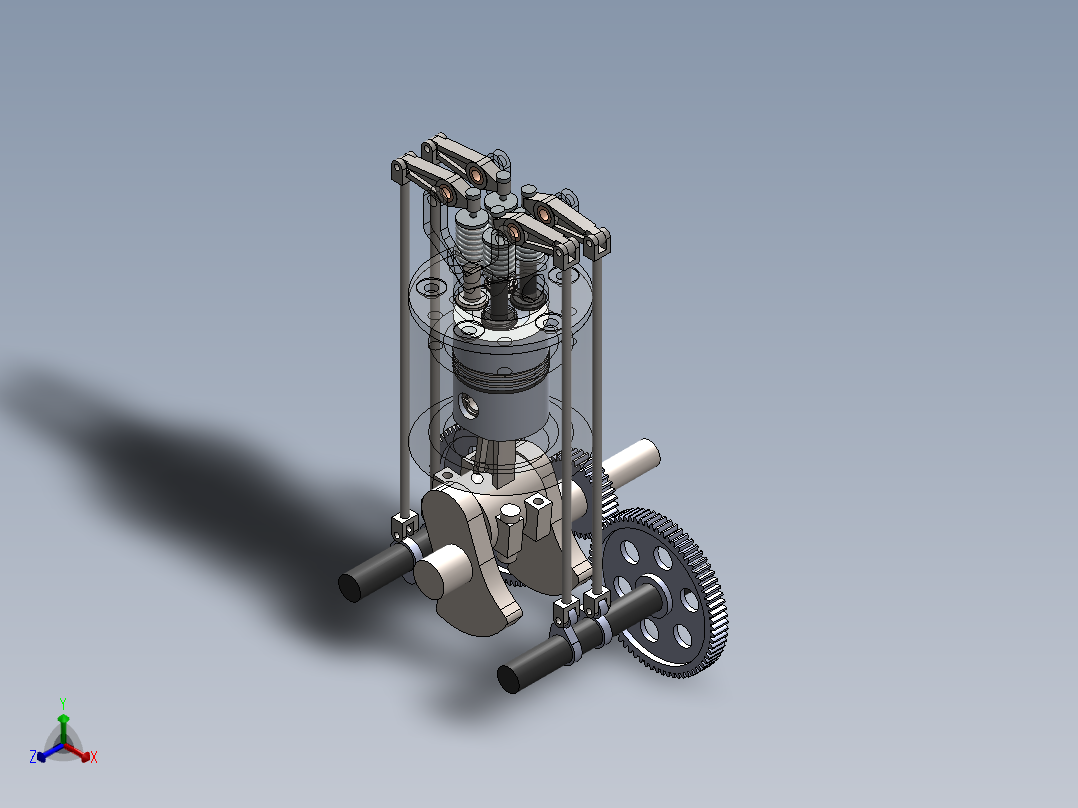 单汽缸发动机正等轴测图