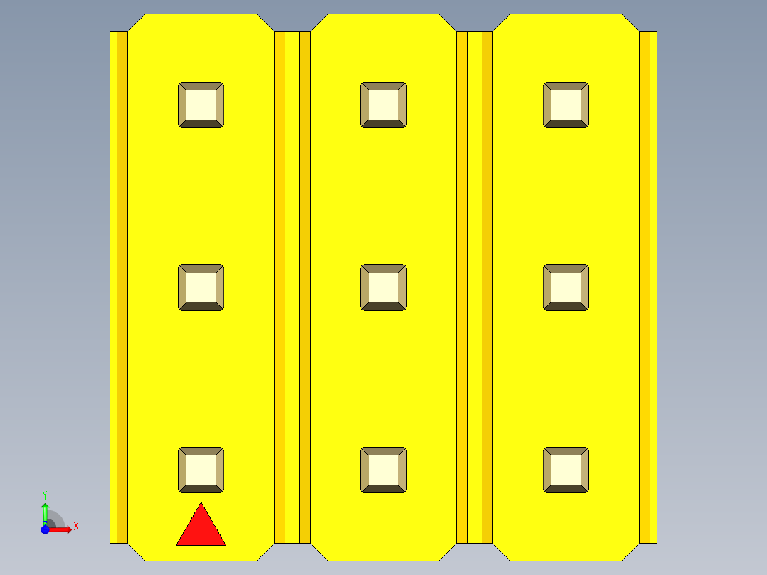 彩色公头100mil（2.54mm）系列-DS1021_yellow_3x03p_100mil_Type5_rev1.0前视图