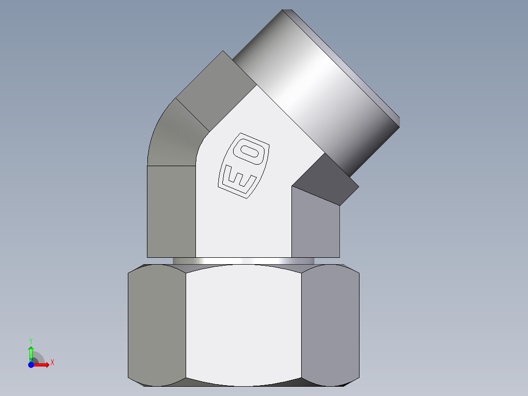 卡套式工业通用硬管接头EO_Swivel_nut_45_deg_elbow_EV22LOMDCF前视图